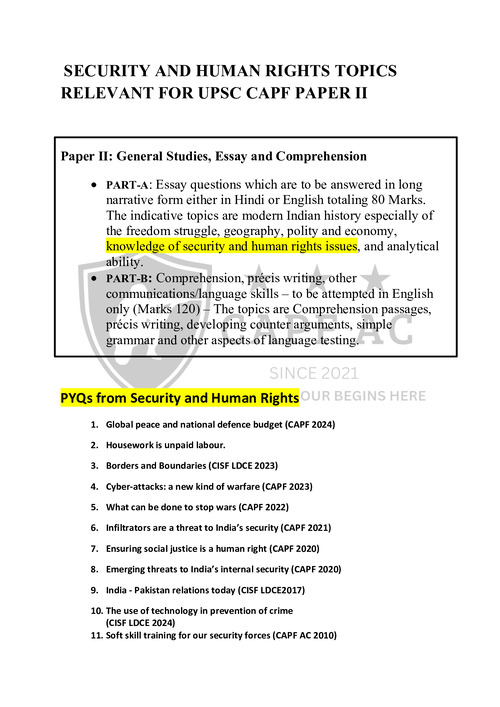 Security and Human Rights Topics relevant for UPSC CAPF Paper 2