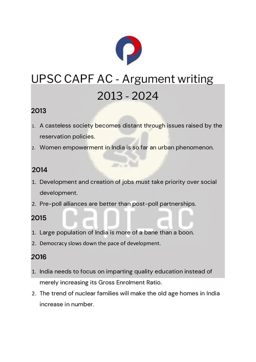 UPSC CAPF ARGUMENT 2013-2024